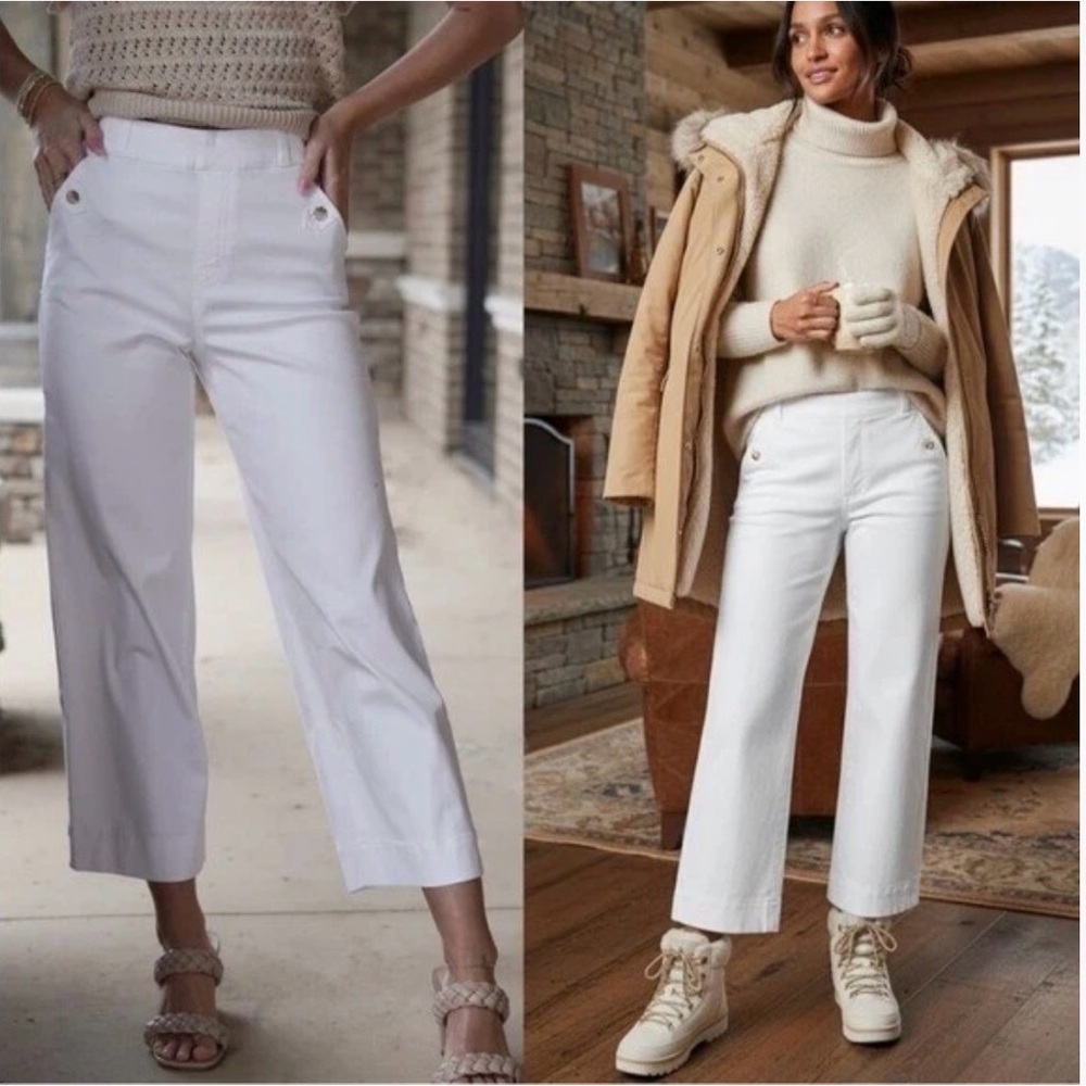 Spanx Stretch Twill High Rise Wide  Leg Crop Pants in Bright White Size Small